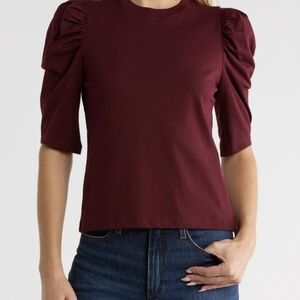 Frame Denim Deep Red Puff Sleeve Blouse